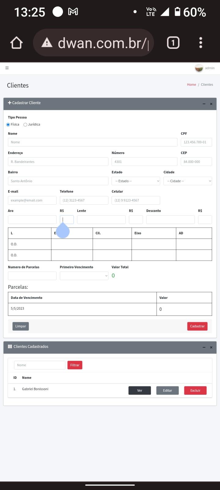 CRM financeiro para rede de óticas